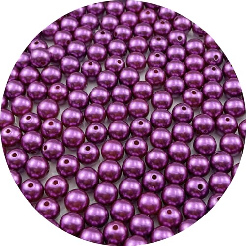 YUEXIGO 200pcs Pearl Beads for Crafts 10mm Resin Pearl for Jewelry Making Round Bulk Pearls Beads with Hole for Sewing Crafts Decoration Necklaces Bracelets Earrings Making(Dark Purple)