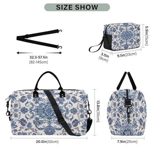 Kigai Bohemian Floral Blue Duffle Bag Versatile Travel Duffel for Men and Women, Carry On for Weekend or Overnight Stay3