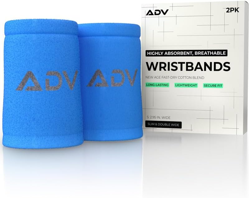 ADV Tennis Wristbands with New Age Polyester Cotton Blend - Ultra Absorbent Wrist Sweatbands - Doublewide & Slim Wrist Bands for Sweat - 4 Pack or 2 Pack