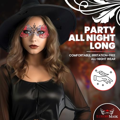 Image of Masquerade Mask for Women with Rhinestones - Elegant Metal Half Face Mask for Masquerade Parties, Mardi Gras, & Themed Events
