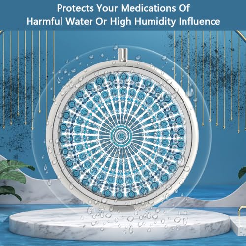 Image of Pill Box 3 Compartment Medicine Pill Case,Portable Pill Box for Pocket or Purse Pill Box Decorative Metal Medicine Vitamin Organizer Unique Gift(Peacock Sky Blue)