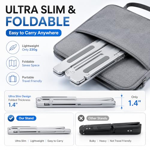 Image of Adjustable Laptop Stand Foldable Aluminium Laptop Holder with 6 Level Height | Portable Anti Slip Cooling Stand for 10-17 Inch Laptop, MacBook, Notebook (Silver)