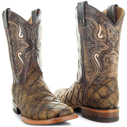 Soto Boots Men's Pirarucu Print Cowboy Boots, Exotic Print Men's Cowboy Boots, Western Boots For Men H40152