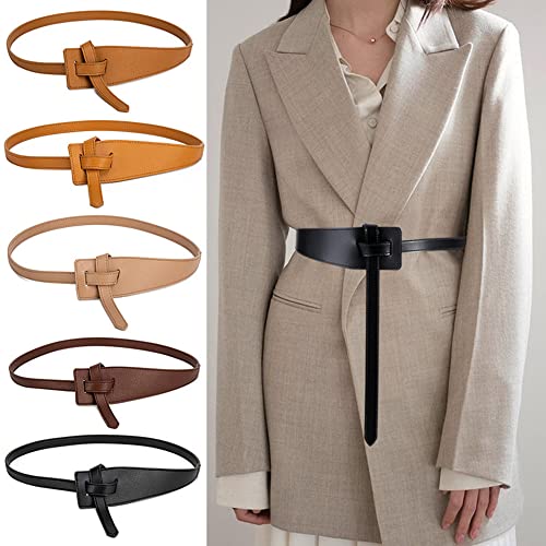 Women Fashion Knot Belt for Dress Jeans Leather Tie Waist Belt No Buckle Cinch Belt Women Leather Belts Vintage Irregular Waist Belt for Dresses Tie Knot Waistband Belt brown4