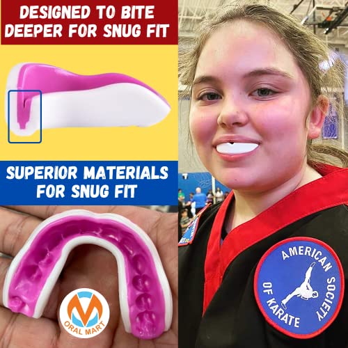Oral Mart White/Pink Youth Mouth Guard For Kids - Youth Mouthguard For Karate, Flag Football, Martial Arts, Taekwondo, Boxing, Football, Rugby, Bjj, Muay Thai, Soccer, Hockey (With Free Case) #TOP4