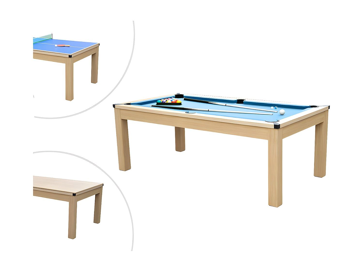 Vente-unique - Table Transformable - Billard & Ping-Pong Balthazar - 213 * 112 * 81.5cm - Bleu