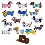 WUFKOP Set de 14 Parches Bordados de Perro Salchicha, Parches Termoadhesivos para Planchar, Ideales para Decorar y Reparar Ropa, Jeans, Mochilas y Proyectos DIY