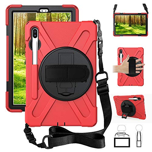 Junfire Antichoc Coque pour Samsung Galaxy Tab S6 10.5 2019 SM-T860/T865 Cover- Supports S Pen Wireless Charging,avec béquille et bandoulière 3 Couches Hybride résistant aux Chocs-Rouge