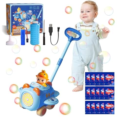 Bubble Lawn Mower-Bubble Machine-Summer Outdoor Toys-Backyard Gardening Toys, Summer Outdoor Bubble Machine, Toddler Toys in The Shape of an Aeroplane for Boys Girls Birthday Gifts (Blue) Cover