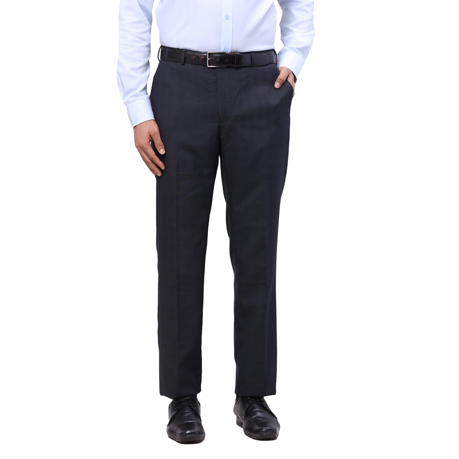 park avenue Men Mid Rise Smart Fit Checks Pattern Poly Viscose Blend Flat Front Formal Trouser-picture-13