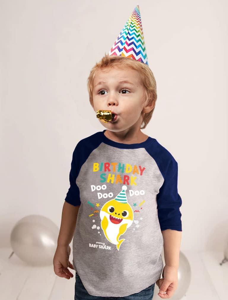 Baby Shark Birthday Shirt - Fun 3/4 Sleeve Baseball Tee for Toddler Boys & Girls Party Outfit - Image 2