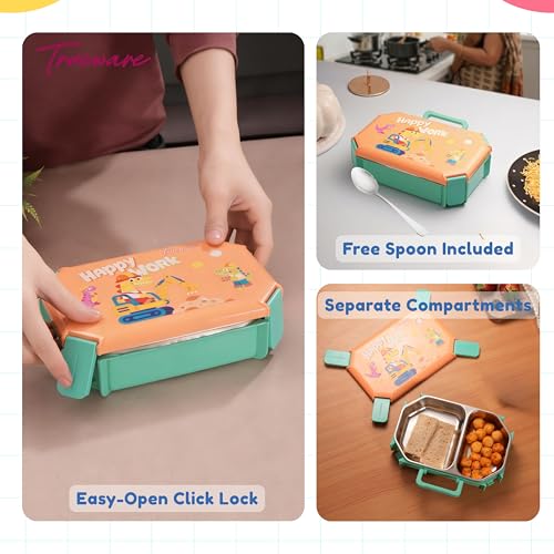 Image of Trueware Blossom 2 304 Stainless Steel PU Insulated Lunch Box with Two Compartment BPA Free, Food Grade Ideal for School, Picnic, Office & Outdoor - 580ml