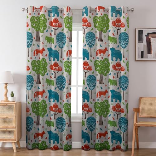 Image of BFAM Kids Blackout Curtains 5 feet Set of 1 - 100% Room Darkening, Thermal Insulated, Noise Reducing, Cute Animal & Rainbow Prints, Eyelet Curtains for Playroom, Bedroom & Nursery, Pack of 1 Curtain