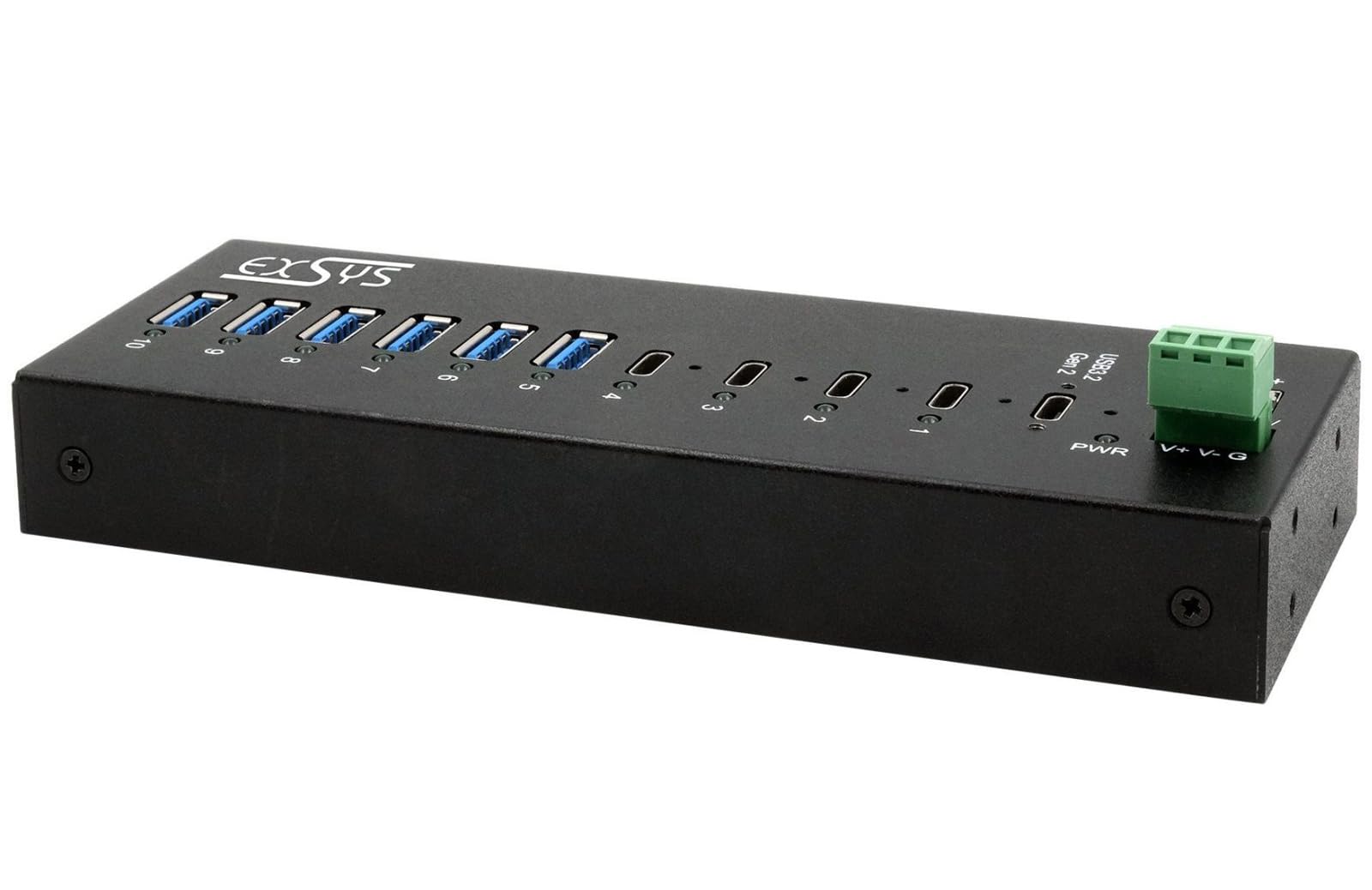 EXSYS EX-12280HMS Hub métallique USB 3.2 Gen 2 10 Ports, avec 4 connecteurs C et 6 connecteurs A