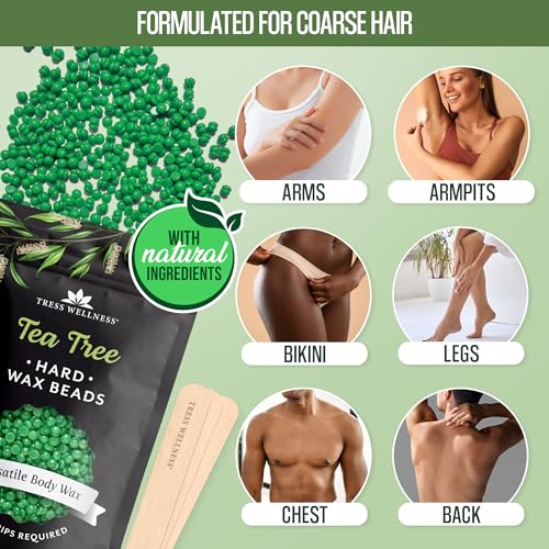 Image of Tress Wellness Wax Beads - Safe for Skin - Dermatologically Tested - At-Home Kit for Bikini, Brazilian & Full Body - Tea Tree 2.4 lb F8