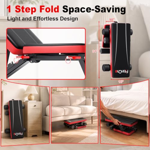 Image of FitinOne Adjustable Folding Weight Bench for Home Gym, 660 lbs Capacity Multi-Functional Workout Bench Sturdy Durable for Full Body