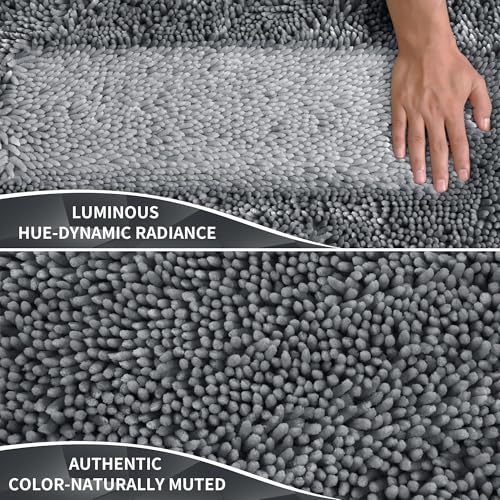 Image of Yimobra Chenille Bathroom Rugs Non Slip, Extra Thick Soft Absorbent Bath Rug, Machine Washable Quick Dry Bath Mat for Bathroom Floor, Tub and Shower, Home Decor Accessories, 24x17, Silver
