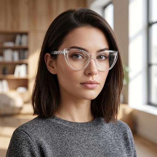 Image of Blue Light Blocking Cat Eye Glasses for Women Transparent Frame Anti UV Protection Zero Power Computer Glasses Lightweight Optical Frame