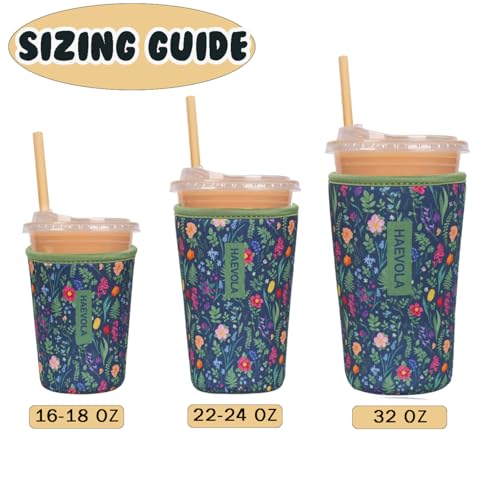 Image of Reusable Insulated Neoprene Iced Coffee Cup Sleeve, Durable Drink Sleeve for Cold Beverages, Beverage Holder for Iced Coffee, Fern Florals