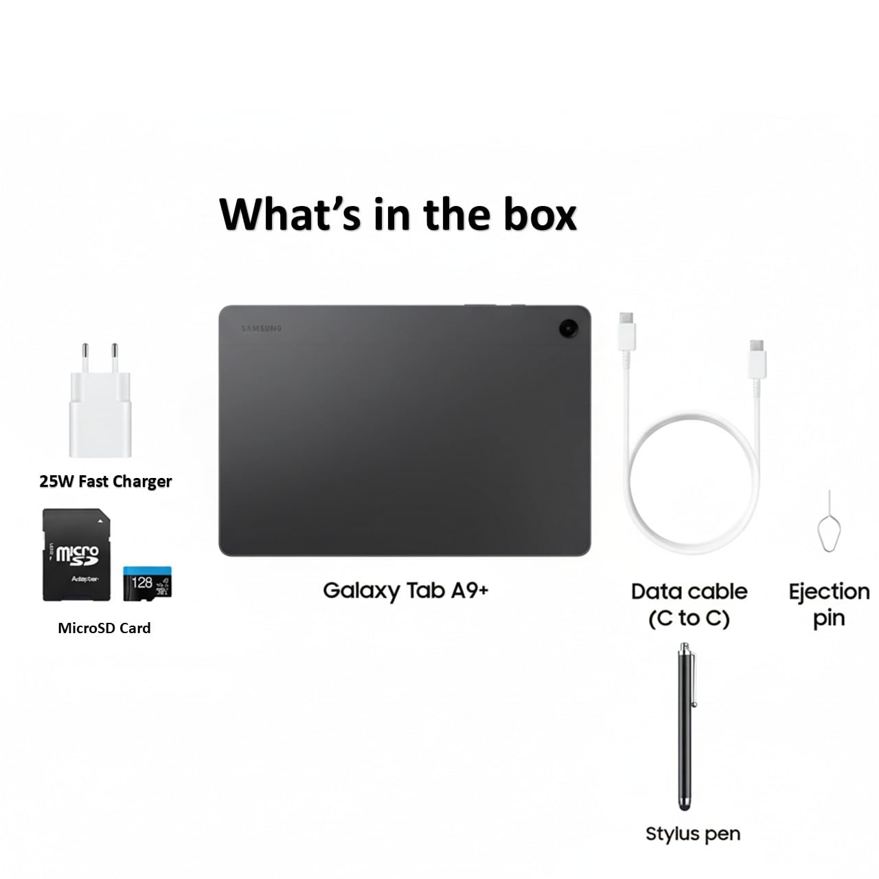 Samsung Galaxy Tab A9+ 64GB (2024) 11” Android Tablet + 128GB SD Card + Stylus Pen + 25W Super Fast Charger – Graphite(US Version)