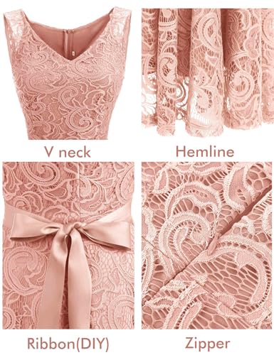 Image of Dressystar Women's Floral Lace V Neck Short Bridesmaid Cocktail Party Dress
