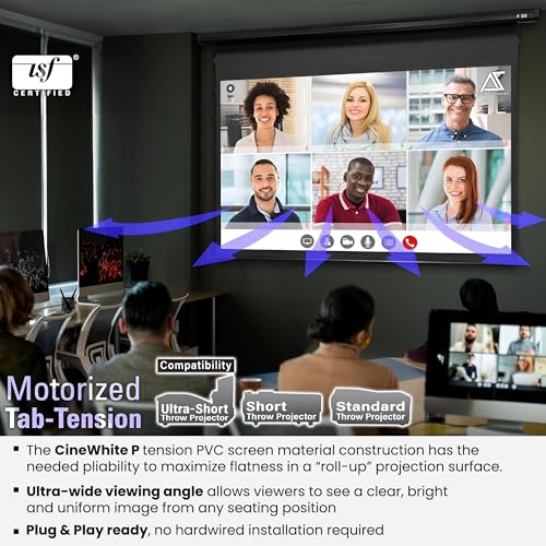 Image of Akia Screens 120 Inch Motorized Tab Tension Projector Screen, 16:9 Retractable Projection Screen, UST, Short & Standard Throw Compatible, 4K Indoor Home Theater Screen, Black Case, AK-ELT120H.