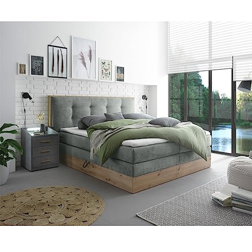 PRESTON Boxspringbett 180x200 Mit Bettkasten | 7-Zonen Matratze & Topper | Artisan Eiche