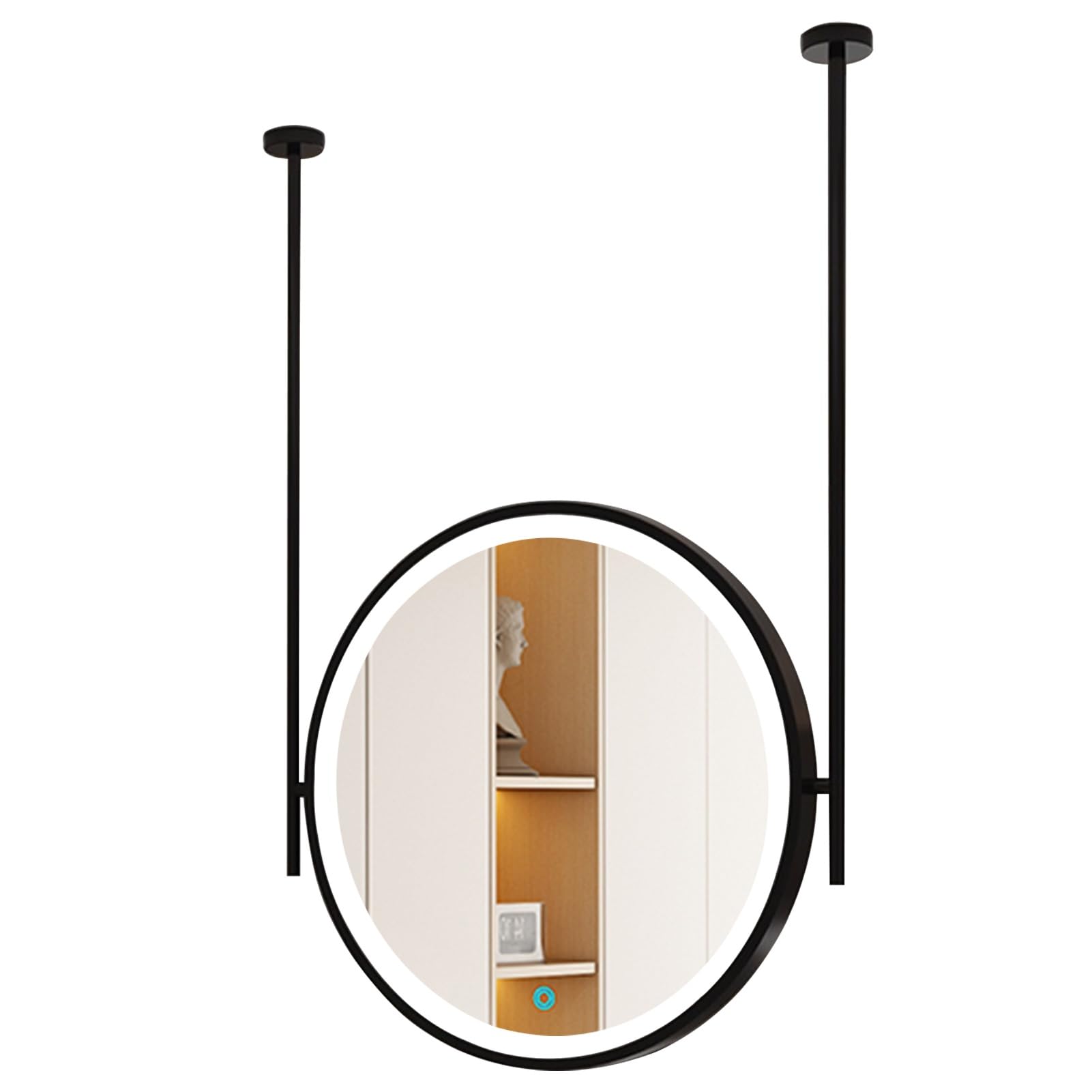 FGXHHS Ceiling Hanging LED Vanity Make-up Mirror, Floating Decorative Mirrors with Round Metal Frame and Double Boom - Black(Diameter-60CM/23.6INCH)