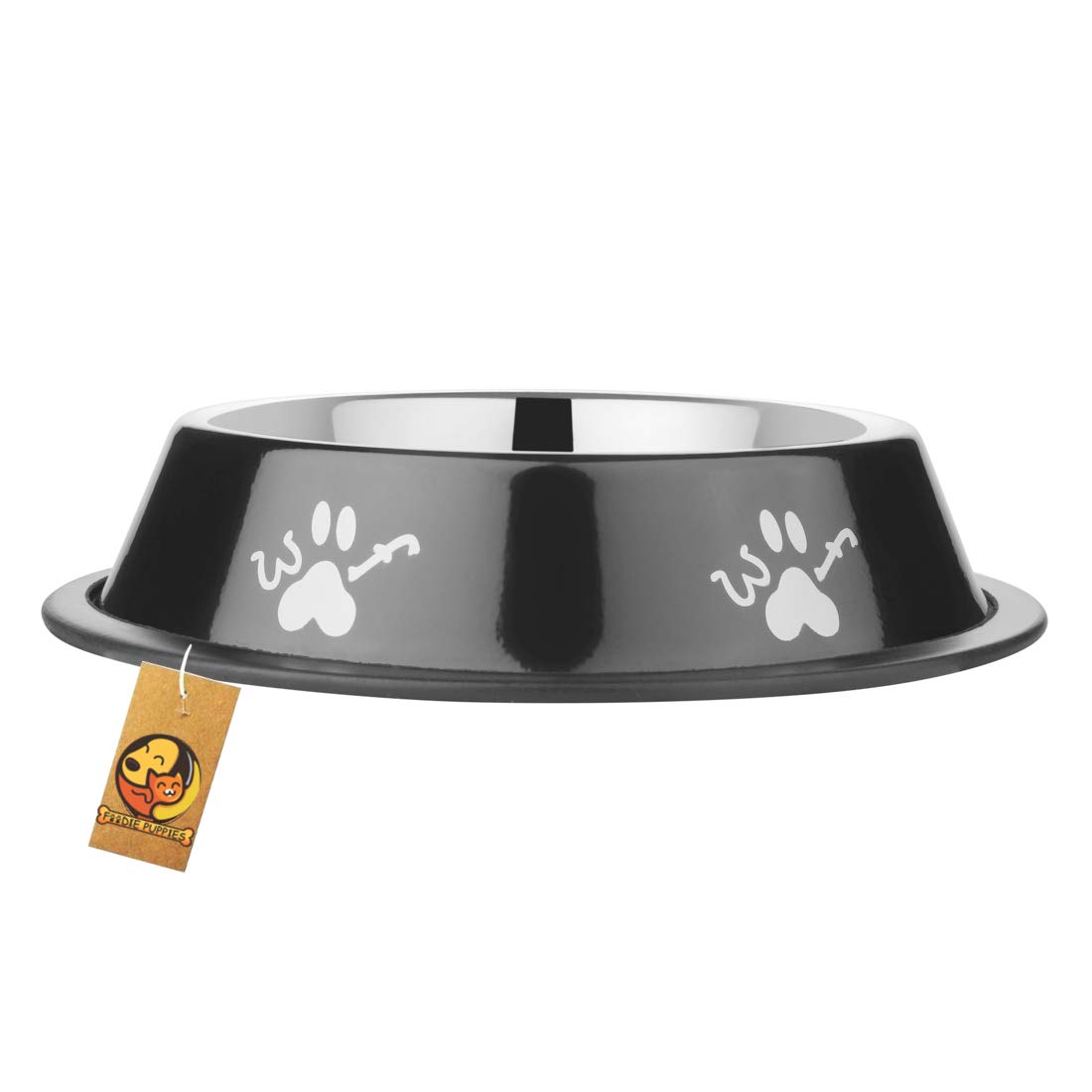 Foodie Puppies Stainless Steel Bowl for Dogs, Cats & Any Pets - 700ml I Non-Skid Rubber Bottom Food/Water Bowl I Non-Toxic & 100% Safe for Pets (Onyx Black, Woof) (B083HG6CBJ) Amazon Price History, Amazon Price Tracker
