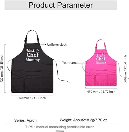 Miniatura 2 de Paquete de 2 delantales personalizados para padres e hijos, delantales ajustables con foto con nombre personalizado para cocina, cocina, hornear,