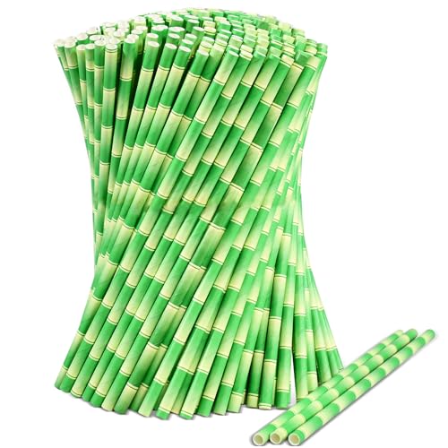 Lot de 1000 pailles en papier bambou vert 19,7 x 0,6 cm – pour cocktails, sodas, jus, boissons, bars et restaurants