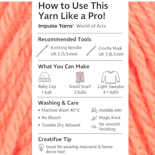 Image of WOAFashions Impulse Hand Knitting & Crochet Yarn, Premium Acrylic, 4 : Medium (Orange Coral) (4x100gms / 14.1oz)