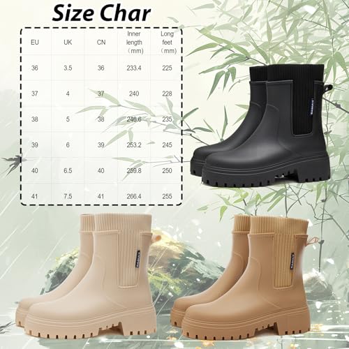 AONETIGER Gummistiefel Damen Regenschuhe Wasserdicht Halbhoch Segelstiefel rutschfest Regenstiefel Bequem Chelsea Boots Mode Gartenschuhe (926 Schwarz,40EU)