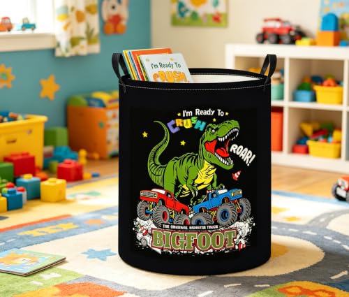 Image of Baby Laundry Basket Baby Nursery Hamper Kids Laundry Basket Toy Storage Bin for Boys Room Decor Gift Baskets for Bedroom Bathroom(Truck Dinosaur)