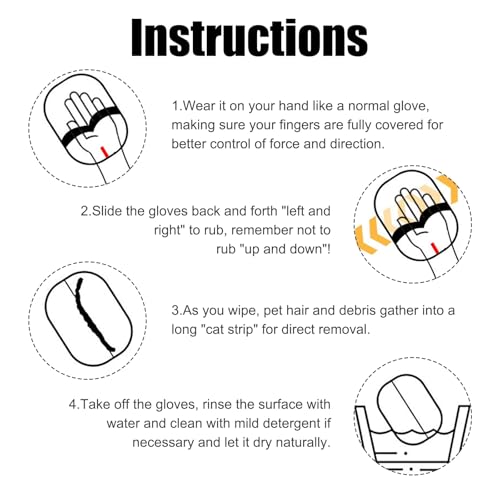 Image of Static Removal Gloves for Pet Hair,Reusable Double-Sided Grooming Gloves,Cleans All Surfaces Easily,Suitable for Sofas,Clothes,Car Detailing,Carpets,Beds,Bedding,Furniture (Black)