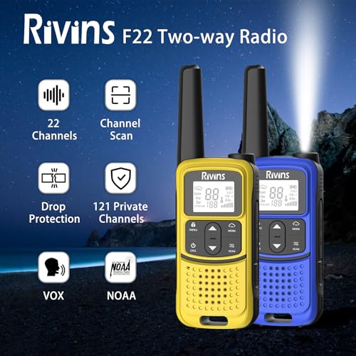 Radios Walkie Talkies Long Range: Rivins F22 Rechargeable Walkie Talkies for Adults, NOAA, 1400mAh Li-ion Battery USB-C Cable, LED Flashlight, VOX FRS Two Way Radio for Hiking Hunting, Camping, 4 Pack - Image 3