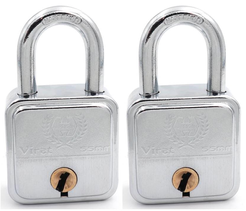 Harrison Padlocks/Square Padlock 55mm 8 Lever with 3 Keys VIRAT-0592 Pack of 2/ Mild Steel Material/Bright Chrome Plated Finish/Door Lock, Shutter Lock, Godown Lock, gate Lock (B0CVDKCR62) Amazon Price History, Amazon Price Tracker
