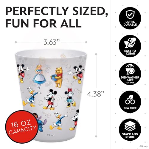 Image of Disney Mickey Plastic Drinking Glasses, Dishwasher Safe, 4-Pack | 16 oz, unbreakable, reusable, BPA-free, stackable to save space, great for water, juice, and family meals