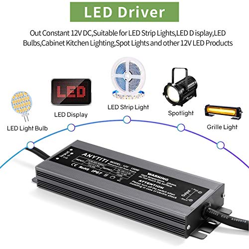 Anytiti LEDPOWER00 Led Driver,Led Power Supply Ip67 Waterproof Output 150W Dc12V 12.5A 3-Prong Plug 4.5Feet thumb #3
