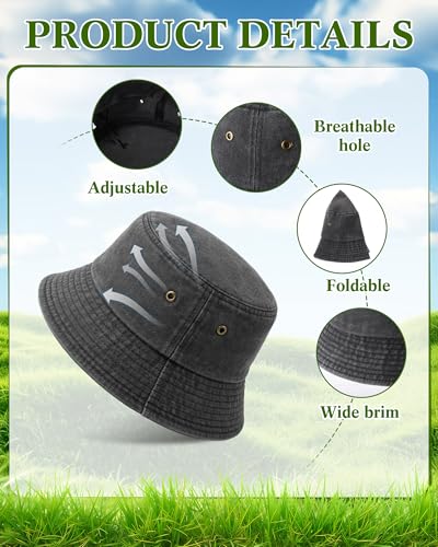 Image of Sureio Washed Cotton Bucket Hats Bulk for Women Men Wide Brim Summer Cap Unisex Beach Fishing Hat for Adult Outdoor, Plain