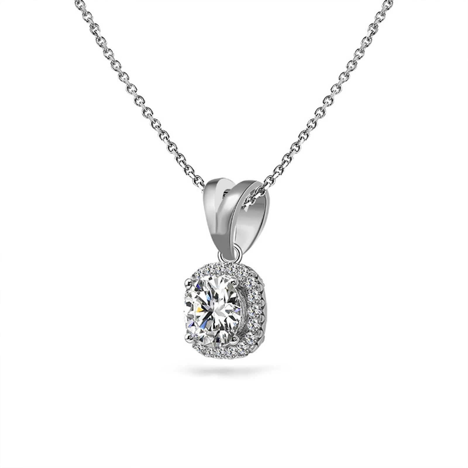 Halskette aus 9-karätigem/14-karätigem/18-karätigem Weißgold für Mädchen und Frauen, 1 Karat Moissanit-Anhänger, Edelstein-Anhänger, Schmuckkette, 45,7 cm