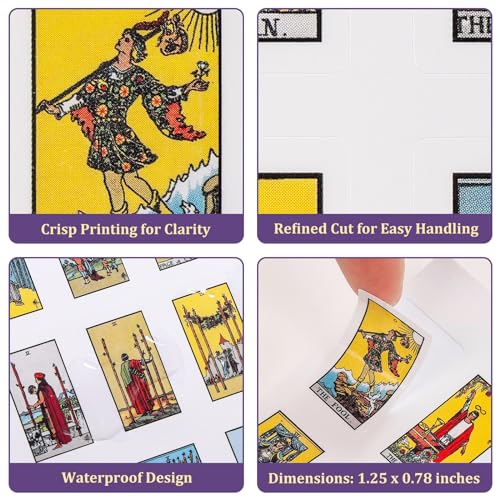 Fofeadm Mini Stickers for Journaling, 1.25" x 0.78" Tarot Card Stickers, 8 Tarot Cheat Sheet Included