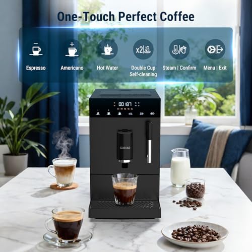 Image of COSTAR Fully Automatic Espresso Machine | 19 Bar Italian Pump, One-Touch 30s Fast Brew, Automatic Bean Grinder, Bean to Cup Coffee Machine with Milk Frother | Compact Coffee Maker for Home, Office Use