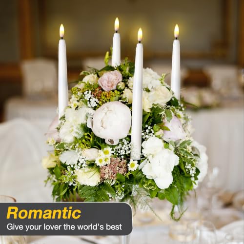 Image of Tuanse 100 Pcs Flickering Flameless Taper Candles Bulk LED Battery Operated Realistic Flame Effect with Remote & Timer Safe No Fire Wax Drip Candles for Wedding Church Home Decor (9.65 inch,White)
