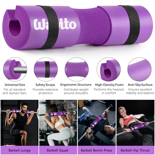 Image of WALITO 8Pcs Barbell Pad Set for Hip Thrust - Squat Pad,Gym Accessories for Women with Bar Bad,Bench Press, with Gym Ankle Straps,Resistance Bands for Working Out,Lifting Strap,Carry Bag