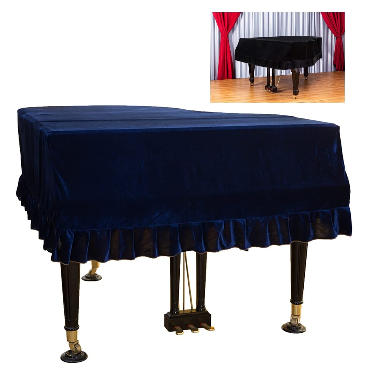 Flügelabdeckung, Klavierabdeckung Waschbar, Weiche Kanten, Staubschutztuch, Dekorativer Schutz, Klavierabdeckung/Blue/200 cm (L)