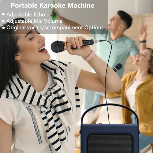 Image of LONPOO Portable Karaoke Machine for Adults and Kids | Build-in 3600mAh Rechargeable Battery,20 Watts RMS with Bluetooth,USB Playback,Aux-in, Microphone Not Included,Navy Blue