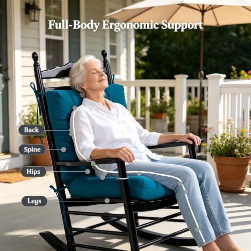 Image of QILLOWAY Outdoor Chair Cushion for Patio Furniture, Waterproof Patio Cushions Set of 4 with Ties, Fade Resistant Replacement Pads for Outdoor Rocking Chairs,Peacock Blue
