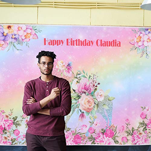 KESYOO 1 PeÃ§a de Pano de Fundo de AniversÃ¡rio de CrianÃ§as de UnicÃ³rnio (210X150cm)