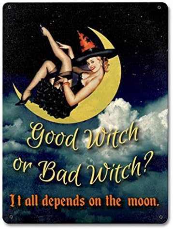 TYmall Good Witch or Bad Witch?, Witch Pin Up, Broomsticks Vintage Halloween Decor Inspired Metal Sign 8X12 Inches Wall Art Signs